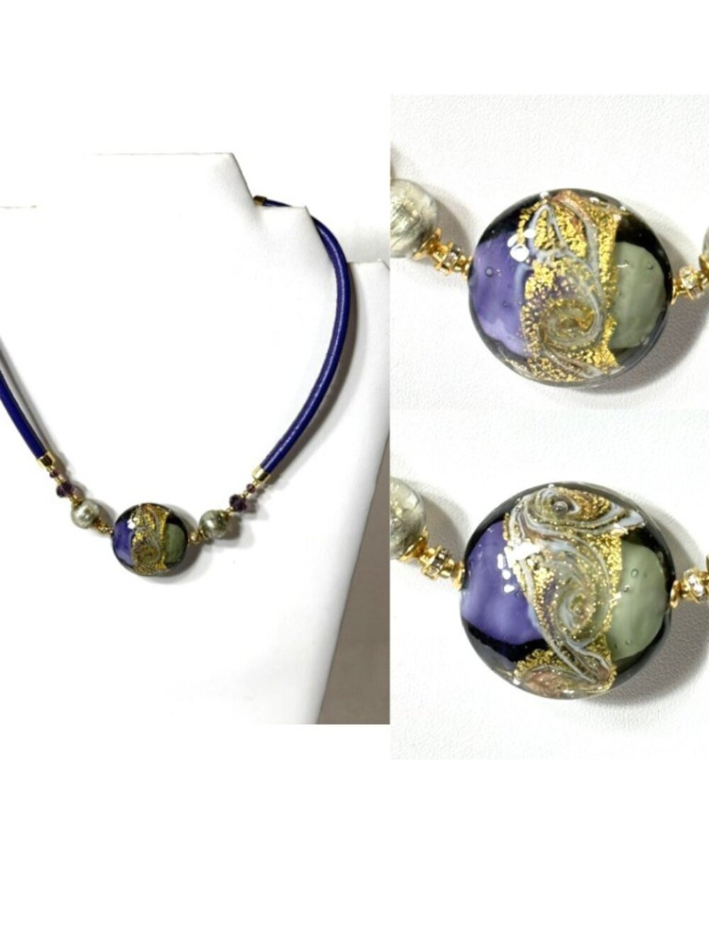 Antonio Vaccari Murano glass purple and sage choker necklace.
